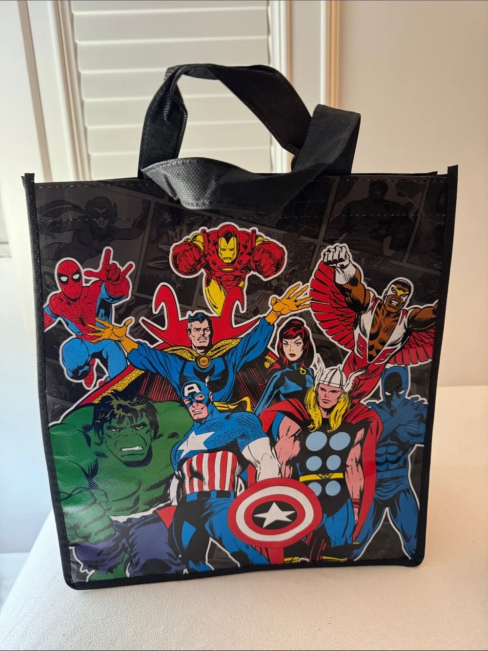Marvel Black Tote Bag with Multicolor Superhero Art